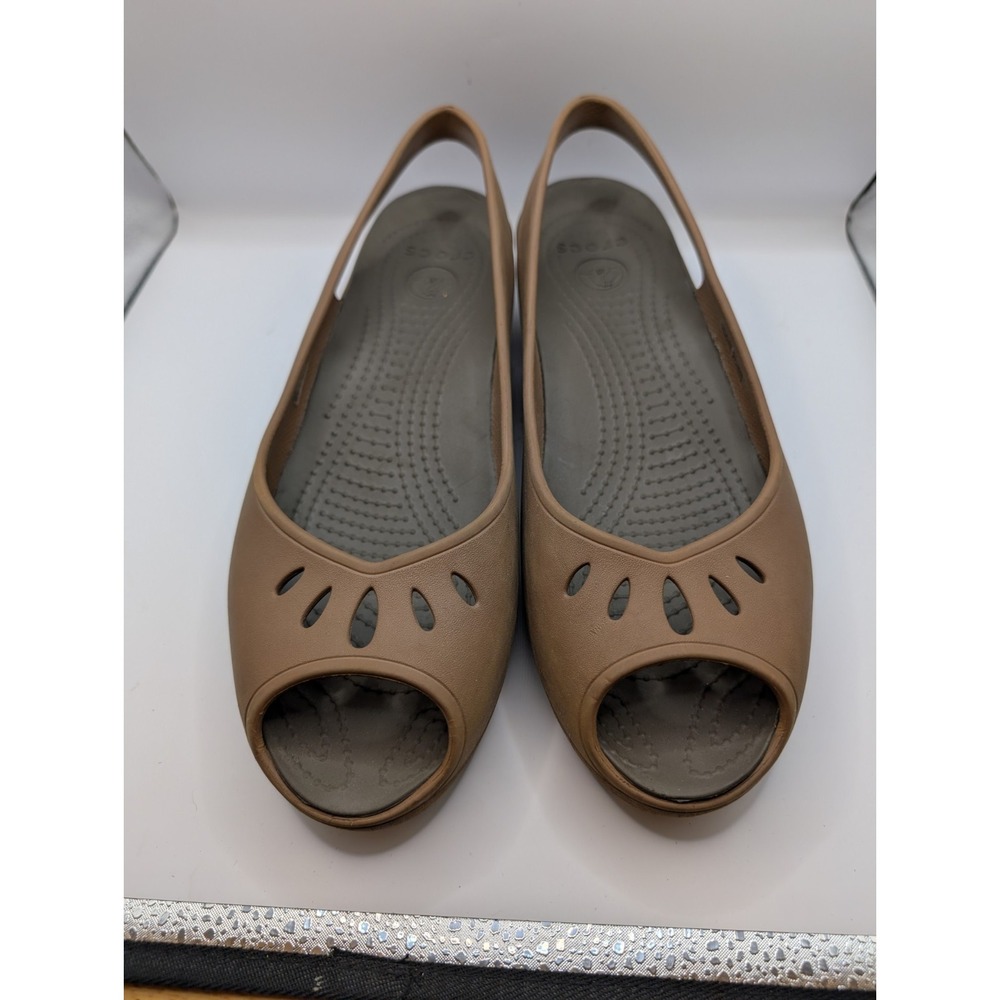 Crocs Womens Sandal Mabyn Mini Wedge Size 11 Brown Slingback Shoes Pre Owned